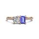 1 - Elyse 6.00 mm Cushion Shape Forever Brilliant Moissanite and 7x5 mm Emerald Shape Tanzanite 2 Stone Duo Ring 