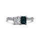 1 - Elyse 6.00 mm Cushion Shape Forever Brilliant Moissanite and 7x5 mm Emerald Shape London Blue Topaz 2 Stone Duo Ring 