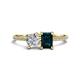 1 - Elyse 6.00 mm Cushion Shape Forever Brilliant Moissanite and 7x5 mm Emerald Shape London Blue Topaz 2 Stone Duo Ring 