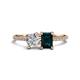1 - Elyse 6.00 mm Cushion Shape Forever One Moissanite and 7x5 mm Emerald Shape London Blue Topaz 2 Stone Duo Ring 