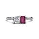 1 - Elyse 6.00 mm Cushion Shape Forever Brilliant Moissanite and 7x5 mm Emerald Shape Rhodolite Garnet 2 Stone Duo Ring 