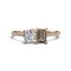 1 - Elyse 6.00 mm Cushion Shape Forever Brilliant Moissanite and 7x5 mm Emerald Shape Smoky Quartz 2 Stone Duo Ring 