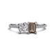1 - Elyse 6.00 mm Cushion Shape Forever One Moissanite and 7x5 mm Emerald Shape Smoky Quartz 2 Stone Duo Ring 