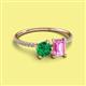 2 - Elyse 6.00 mm Cushion Shape Lab Created Emerald and 7x5 mm Emerald Shape Lab Created Pink Sapphire 2 Stone Duo Ring 