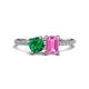 1 - Elyse 6.00 mm Cushion Shape Lab Created Emerald and 7x5 mm Emerald Shape Lab Created Pink Sapphire 2 Stone Duo Ring 