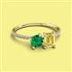 2 - Elyse 6.00 mm Cushion Shape Lab Created Emerald and 7x5 mm Emerald Shape Lab Created Yellow Sapphire 2 Stone Duo Ring 