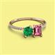 2 - Elyse 6.00 mm Cushion Shape Lab Created Emerald and 7x5 mm Emerald Shape Pink Tourmaline 2 Stone Duo Ring 