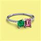 2 - Elyse 6.00 mm Cushion Shape Lab Created Emerald and 7x5 mm Emerald Shape Pink Tourmaline 2 Stone Duo Ring 