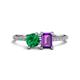 1 - Elyse 6.00 mm Cushion Shape Lab Created Emerald and 7x5 mm Emerald Shape Amethyst 2 Stone Duo Ring 