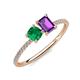 3 - Elyse 6.00 mm Cushion Shape Lab Created Emerald and 7x5 mm Emerald Shape Amethyst 2 Stone Duo Ring 