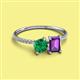 2 - Elyse 6.00 mm Cushion Shape Lab Created Emerald and 7x5 mm Emerald Shape Amethyst 2 Stone Duo Ring 