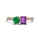 1 - Elyse 6.00 mm Cushion Shape Lab Created Emerald and 7x5 mm Emerald Shape Amethyst 2 Stone Duo Ring 