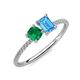 3 - Elyse 6.00 mm Cushion Shape Lab Created Emerald and 7x5 mm Emerald Shape Blue Topaz 2 Stone Duo Ring 