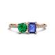 1 - Elyse 6.00 mm Cushion Shape Lab Created Emerald and 7x5 mm Emerald Shape Iolite 2 Stone Duo Ring 