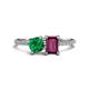 1 - Elyse 6.00 mm Cushion Shape Lab Created Emerald and 7x5 mm Emerald Shape Rhodolite Garnet 2 Stone Duo Ring 