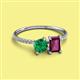2 - Elyse 6.00 mm Cushion Shape Lab Created Emerald and 7x5 mm Emerald Shape Rhodolite Garnet 2 Stone Duo Ring 