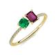 3 - Elyse 6.00 mm Cushion Shape Lab Created Emerald and 7x5 mm Emerald Shape Rhodolite Garnet 2 Stone Duo Ring 