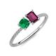 3 - Elyse 6.00 mm Cushion Shape Lab Created Emerald and 7x5 mm Emerald Shape Rhodolite Garnet 2 Stone Duo Ring 