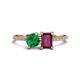 1 - Elyse 6.00 mm Cushion Shape Lab Created Emerald and 7x5 mm Emerald Shape Rhodolite Garnet 2 Stone Duo Ring 