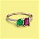 2 - Elyse 6.00 mm Cushion Shape Lab Created Emerald and 7x5 mm Emerald Shape Rhodolite Garnet 2 Stone Duo Ring 
