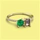 2 - Elyse 6.00 mm Cushion Shape Lab Created Emerald and 7x5 mm Emerald Shape Smoky Quartz 2 Stone Duo Ring 
