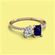 2 - Elyse IGI Certified 6.00 mm Cushion Shape Lab Grown Diamond and 7x5 mm Emerald Shape Lab Created Blue Sapphire 2 Stone Duo Ring 