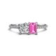 1 - Elyse IGI Certified 6.00 mm Cushion Shape Lab Grown Diamond and 7x5 mm Emerald Shape Lab Created Pink Sapphire 2 Stone Duo Ring 
