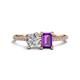 1 - Elyse IGI Certified 6.00 mm Cushion Shape Lab Grown Diamond and 7x5 mm Emerald Shape Amethyst 2 Stone Duo Ring 