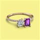 2 - Elyse IGI Certified 6.00 mm Cushion Shape Lab Grown Diamond and 7x5 mm Emerald Shape Amethyst 2 Stone Duo Ring 