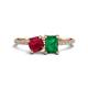 1 - Elyse 6.00 mm Cushion Shape Lab Created Ruby and 7x5 mm Emerald Shape Lab Created Emerald 2 Stone Duo Ring 