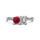 1 - Elyse 6.00 mm Cushion Shape Lab Created Ruby and IGI Certified 7x5 mm Emerald Shape Lab Grown Diamond 2 Stone Duo Ring 