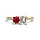 1 - Elyse 6.00 mm Cushion Shape Lab Created Ruby and 7x5 mm Emerald Shape Forever Brilliant Moissanite 2 Stone Duo Ring 
