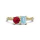 1 - Elyse 6.00 mm Cushion Shape Lab Created Ruby and 7x5 mm Emerald Shape Aquamarine 2 Stone Duo Ring 