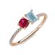 3 - Elyse 6.00 mm Cushion Shape Lab Created Ruby and 7x5 mm Emerald Shape Aquamarine 2 Stone Duo Ring 
