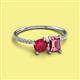 2 - Elyse 6.00 mm Cushion Shape Lab Created Ruby and 7x5 mm Emerald Shape Pink Tourmaline 2 Stone Duo Ring 