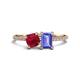 1 - Elyse 6.00 mm Cushion Shape Lab Created Ruby and 7x5 mm Emerald Shape Tanzanite 2 Stone Duo Ring 