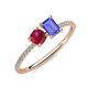 3 - Elyse 6.00 mm Cushion Shape Lab Created Ruby and 7x5 mm Emerald Shape Tanzanite 2 Stone Duo Ring 