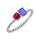 3 - Elyse 6.00 mm Cushion Shape Lab Created Ruby and 7x5 mm Emerald Shape Tanzanite 2 Stone Duo Ring 