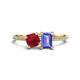 1 - Elyse 6.00 mm Cushion Shape Lab Created Ruby and 7x5 mm Emerald Shape Tanzanite 2 Stone Duo Ring 