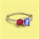 2 - Elyse 6.00 mm Cushion Shape Lab Created Ruby and 7x5 mm Emerald Shape Tanzanite 2 Stone Duo Ring 