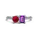 1 - Elyse 6.00 mm Cushion Shape Lab Created Ruby and 7x5 mm Emerald Shape Amethyst 2 Stone Duo Ring 