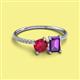 2 - Elyse 6.00 mm Cushion Shape Lab Created Ruby and 7x5 mm Emerald Shape Amethyst 2 Stone Duo Ring 