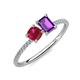 3 - Elyse 6.00 mm Cushion Shape Lab Created Ruby and 7x5 mm Emerald Shape Amethyst 2 Stone Duo Ring 