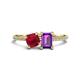 1 - Elyse 6.00 mm Cushion Shape Lab Created Ruby and 7x5 mm Emerald Shape Amethyst 2 Stone Duo Ring 
