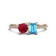 1 - Elyse 6.00 mm Cushion Shape Lab Created Ruby and 7x5 mm Emerald Shape Blue Topaz 2 Stone Duo Ring 