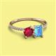 2 - Elyse 6.00 mm Cushion Shape Lab Created Ruby and 7x5 mm Emerald Shape Blue Topaz 2 Stone Duo Ring 