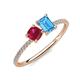 3 - Elyse 6.00 mm Cushion Shape Lab Created Ruby and 7x5 mm Emerald Shape Blue Topaz 2 Stone Duo Ring 
