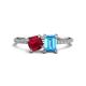 1 - Elyse 6.00 mm Cushion Shape Lab Created Ruby and 7x5 mm Emerald Shape Blue Topaz 2 Stone Duo Ring 