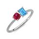 3 - Elyse 6.00 mm Cushion Shape Lab Created Ruby and 7x5 mm Emerald Shape Blue Topaz 2 Stone Duo Ring 