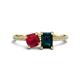 1 - Elyse 6.00 mm Cushion Shape Lab Created Ruby and 7x5 mm Emerald Shape London Blue Topaz 2 Stone Duo Ring 
